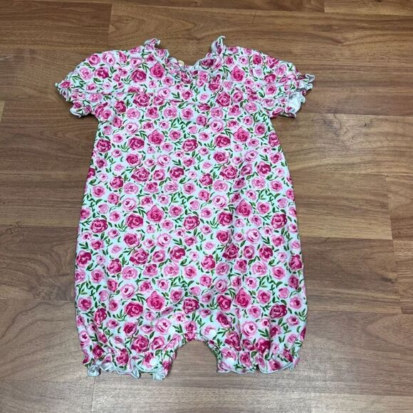 Sweet Honey Girls Floral Rose Ruffle Crewneck One-Piece Romper Pink Size 2T - Picture 3 of 9